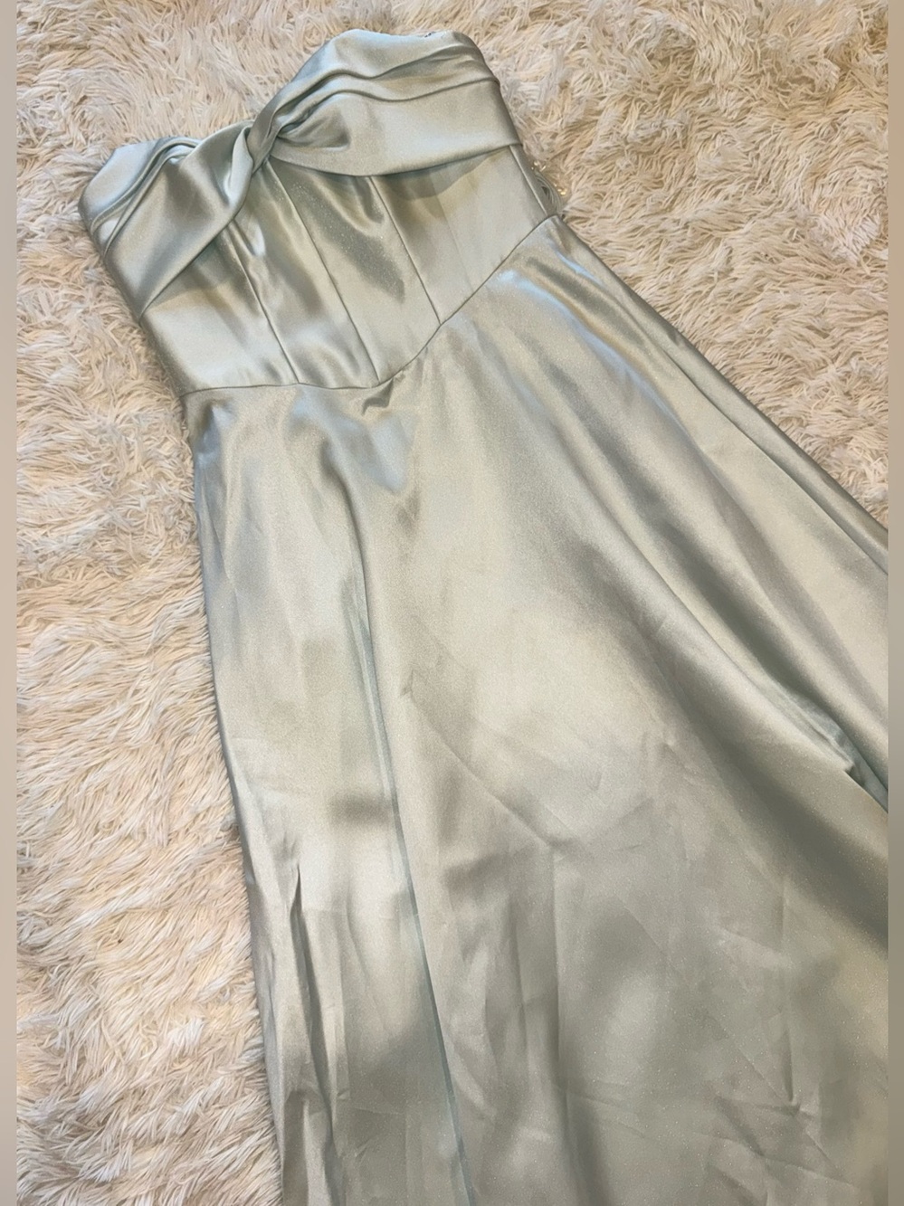 NEW Alfred Sung Bow Strapless twist cuff neck gown mint green D888 sz 12 - Picture 8 of 10
